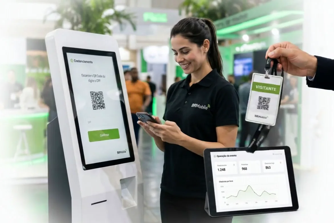 Credenciamento com dispositivos e painel de acompanhamento