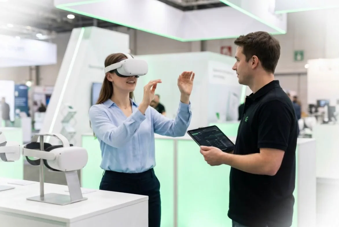 Visitante experimentando óculos VR em uma ativação