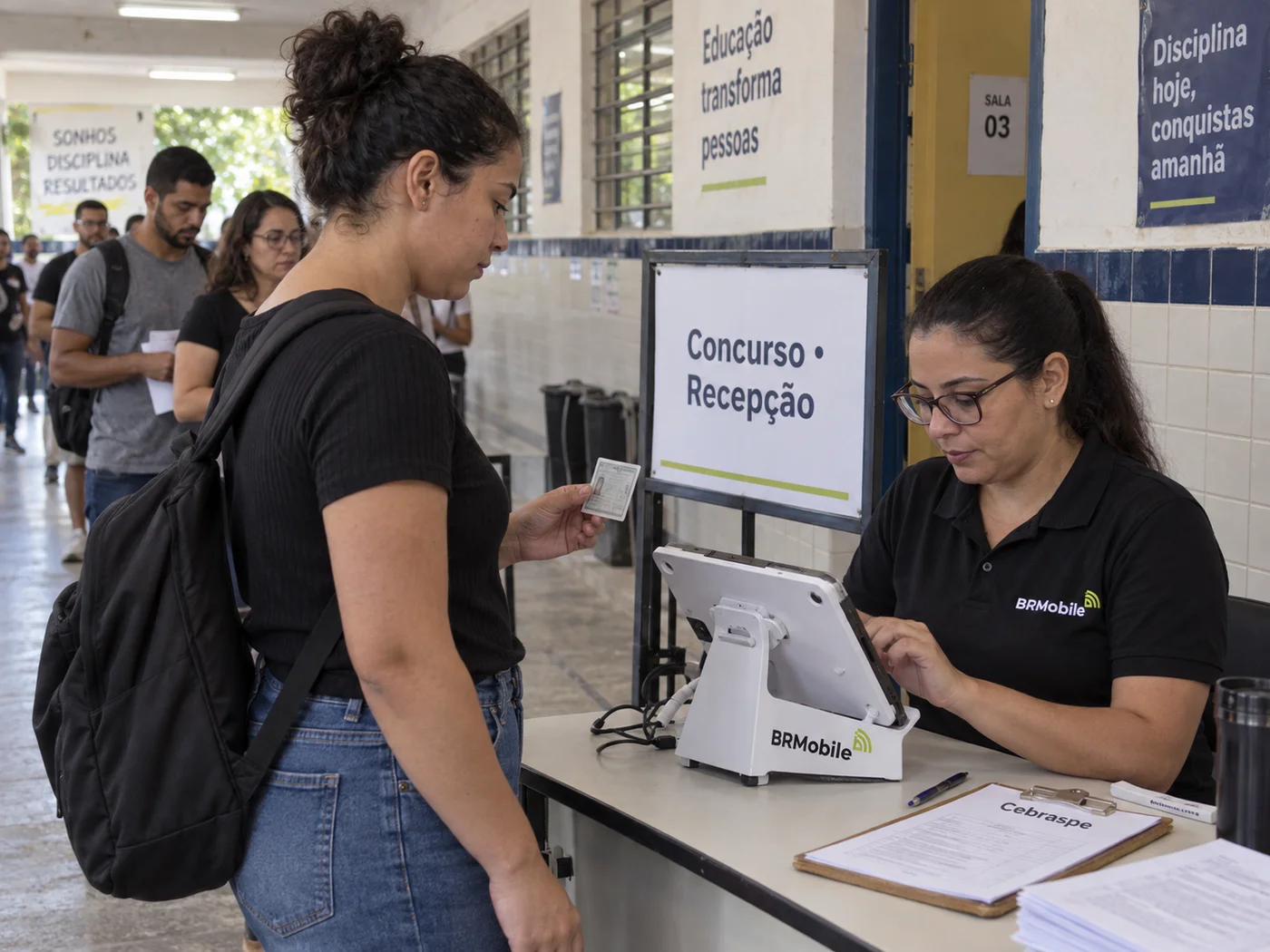 Recepção de concurso com tablet BR Mobile e posto de apoio à organização