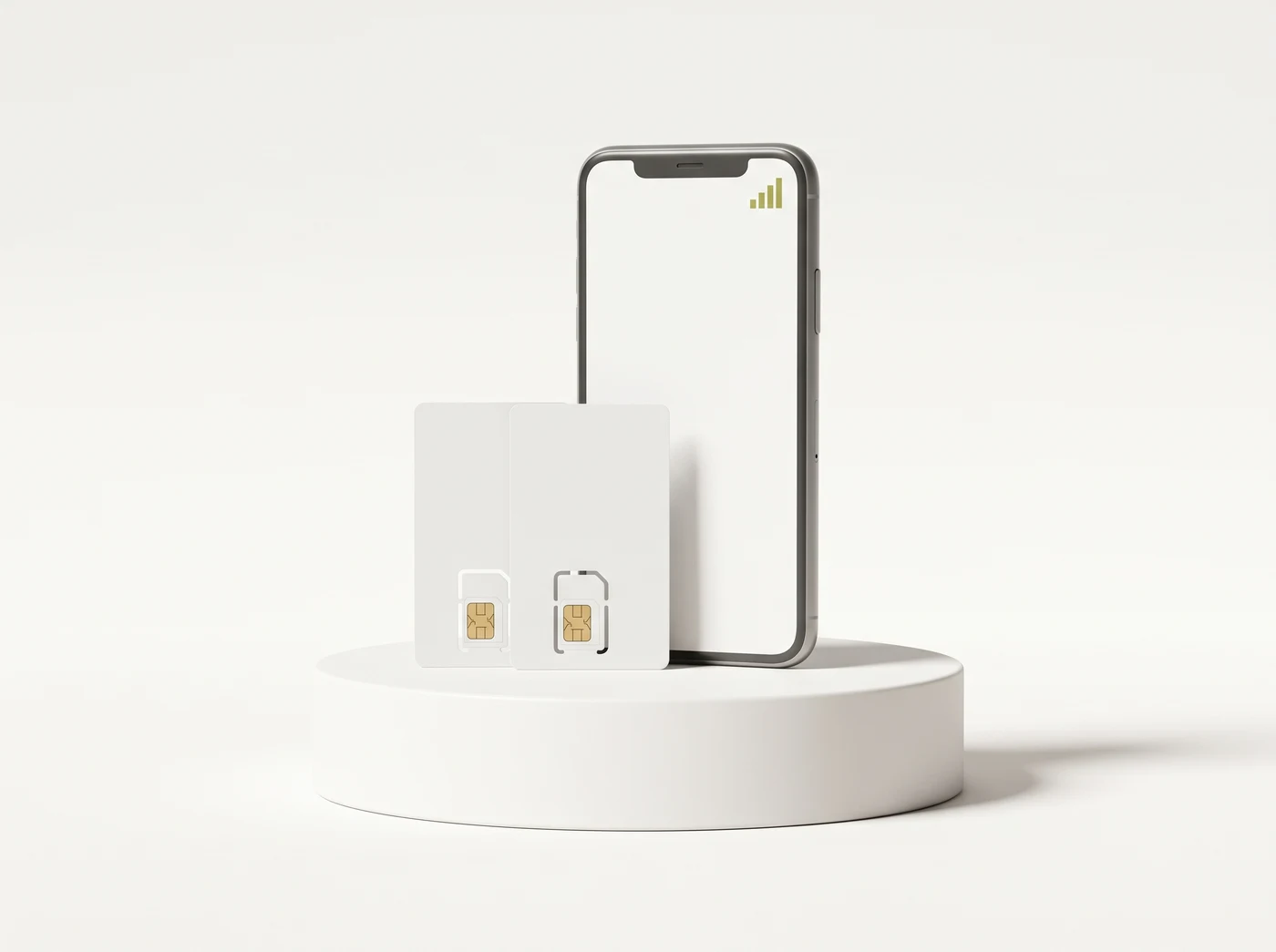 Chips SIM e celular para linhas corporativas em estúdio branco