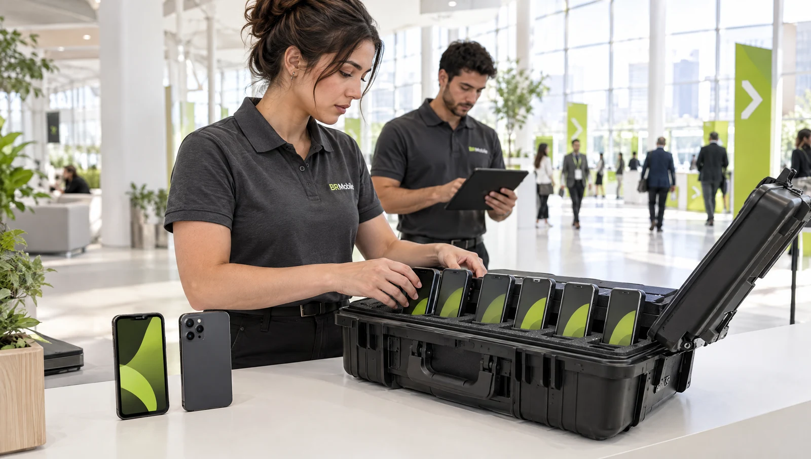 Preparação de smartphones para a produção de um evento